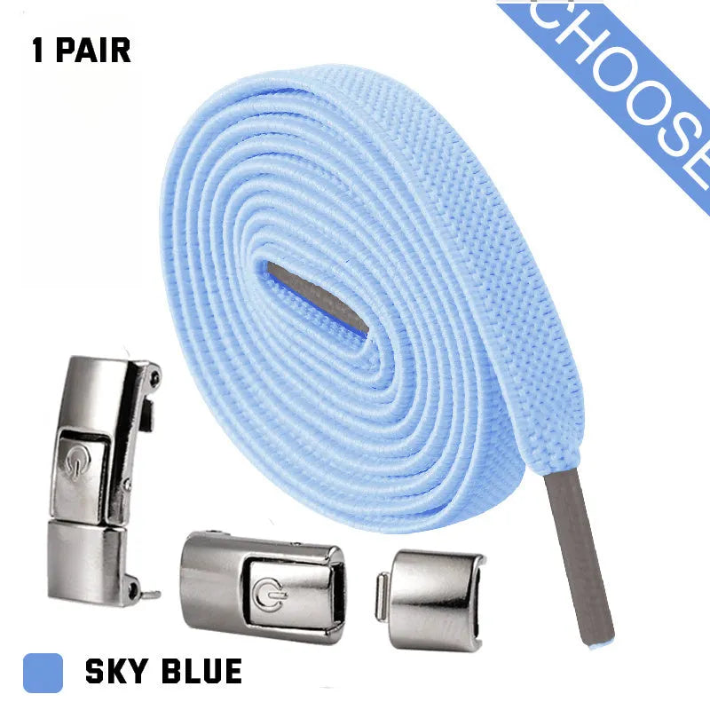 Press lock elastic shoelaces with 8mm widened flat design in various colours