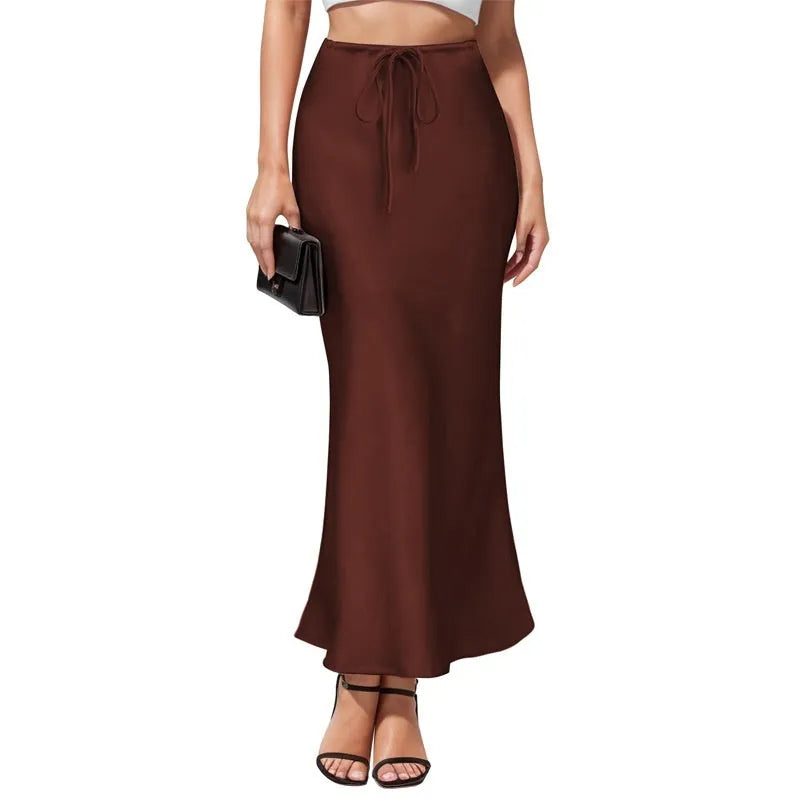 High-waisted asymmetric acetate skirt with irregular stitching in multiple colour options