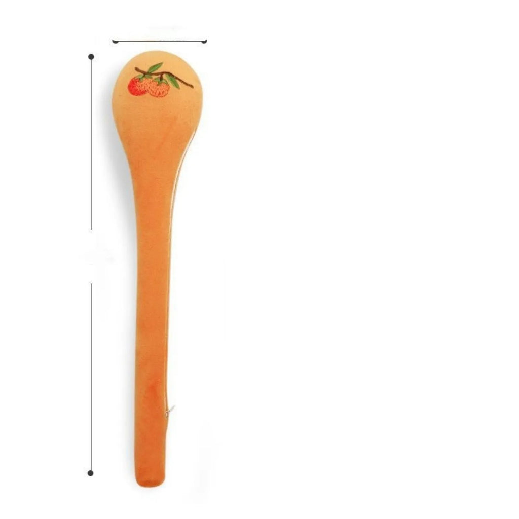 48 cm long persimmon coloured percussion massage stick with meridian flap design in a zipper case.