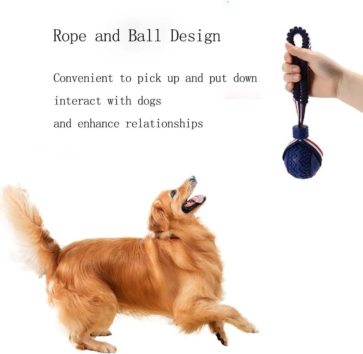 Blue dog ball with rope toy for small dogs on a white background.