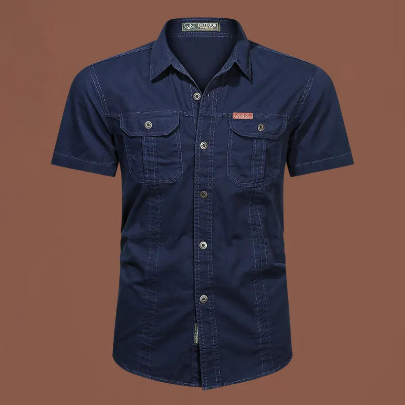 Men's cotton short sleeve work shirt in multiple colour options with non-iron treatment