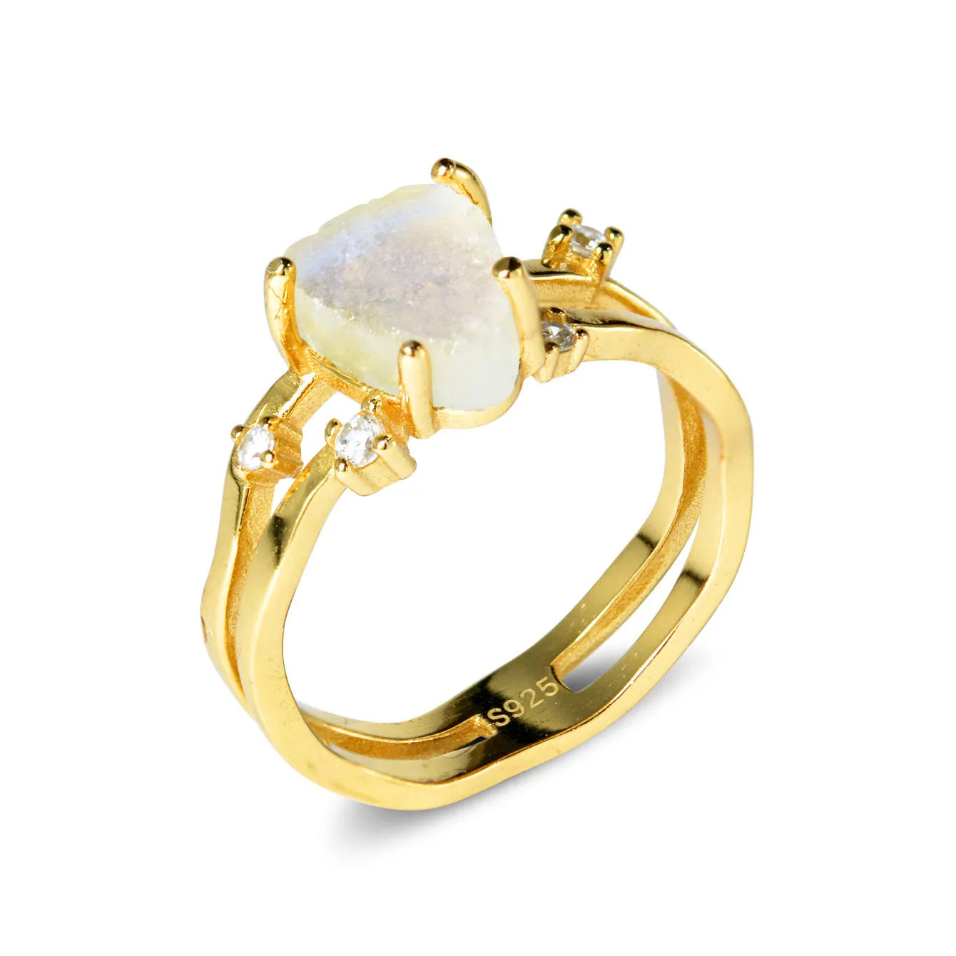 S925 sterling silver irregular triangle moonstone ring in geometric design with choice of finishes