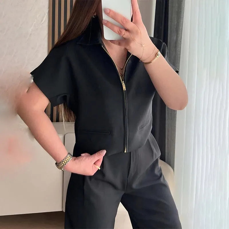 Damascus style casual polyester top in loose fit with short sleeves