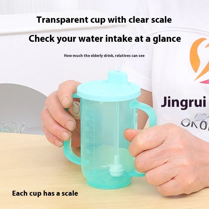 Oblique mouth anti-choke drinking cup with handle and optional wrist splint for elderly and pregnant women