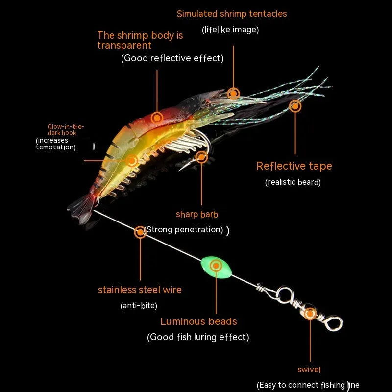 Luer soft fishing lure with hook in assorted colours including luminous variants