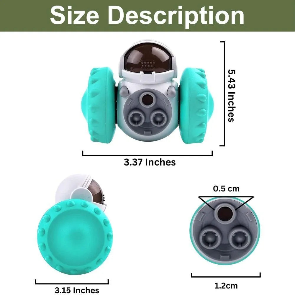 Robot-design self-balancing dog treat dispenser toy for small pets in multiple colour options