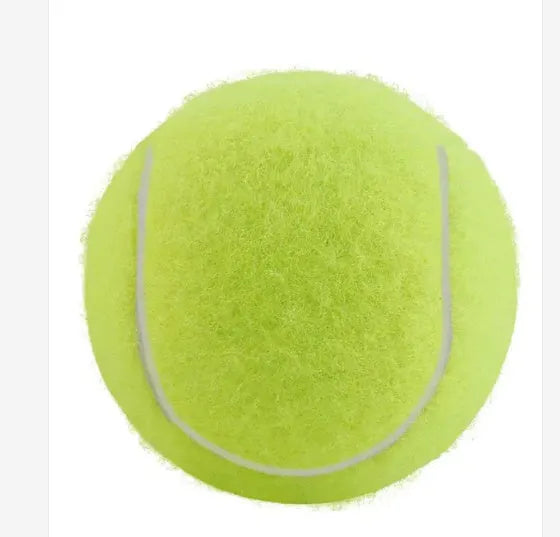 Bright coloured, bite-resistant rubber tennis ball for dogs, 6.3 cm in diameter.