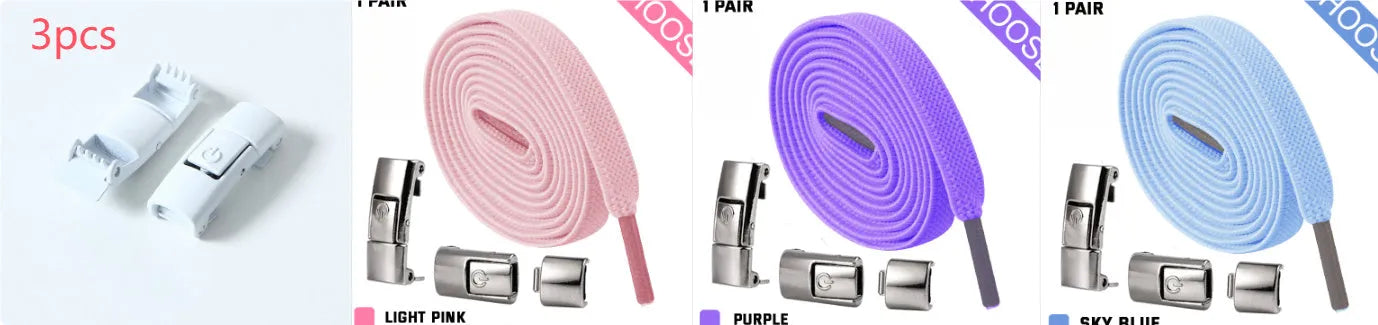 Press lock elastic shoelaces with 8mm widened flat design in various colours