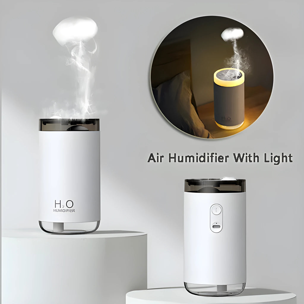 Jellyfish-shaped USB humidifier diffuser with warm night light in white pink or blue colour options