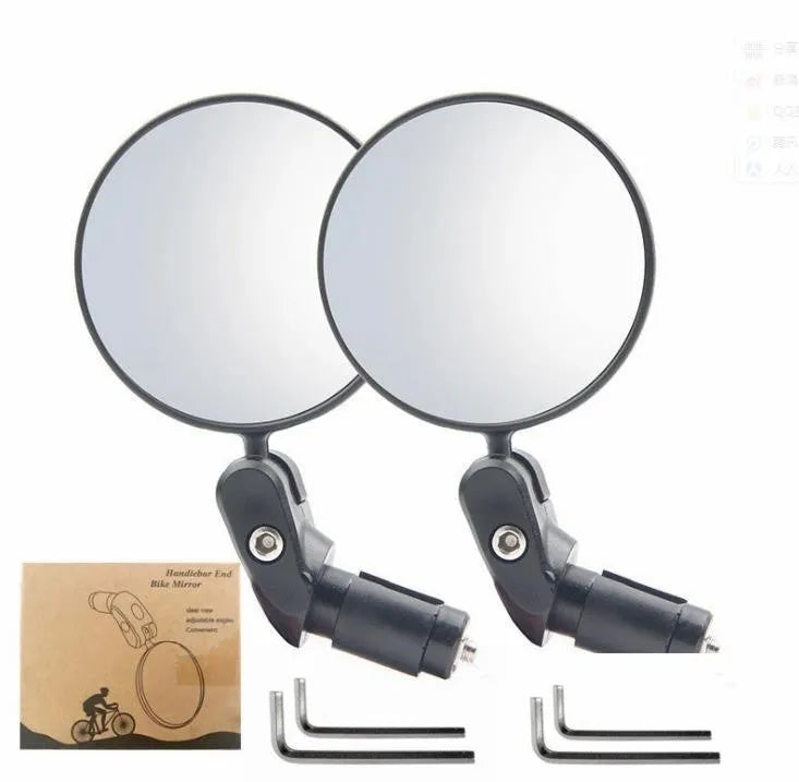 Black foldable convex rearview mirror for vehicles showing 7cm diameter and 360-degree rotation.