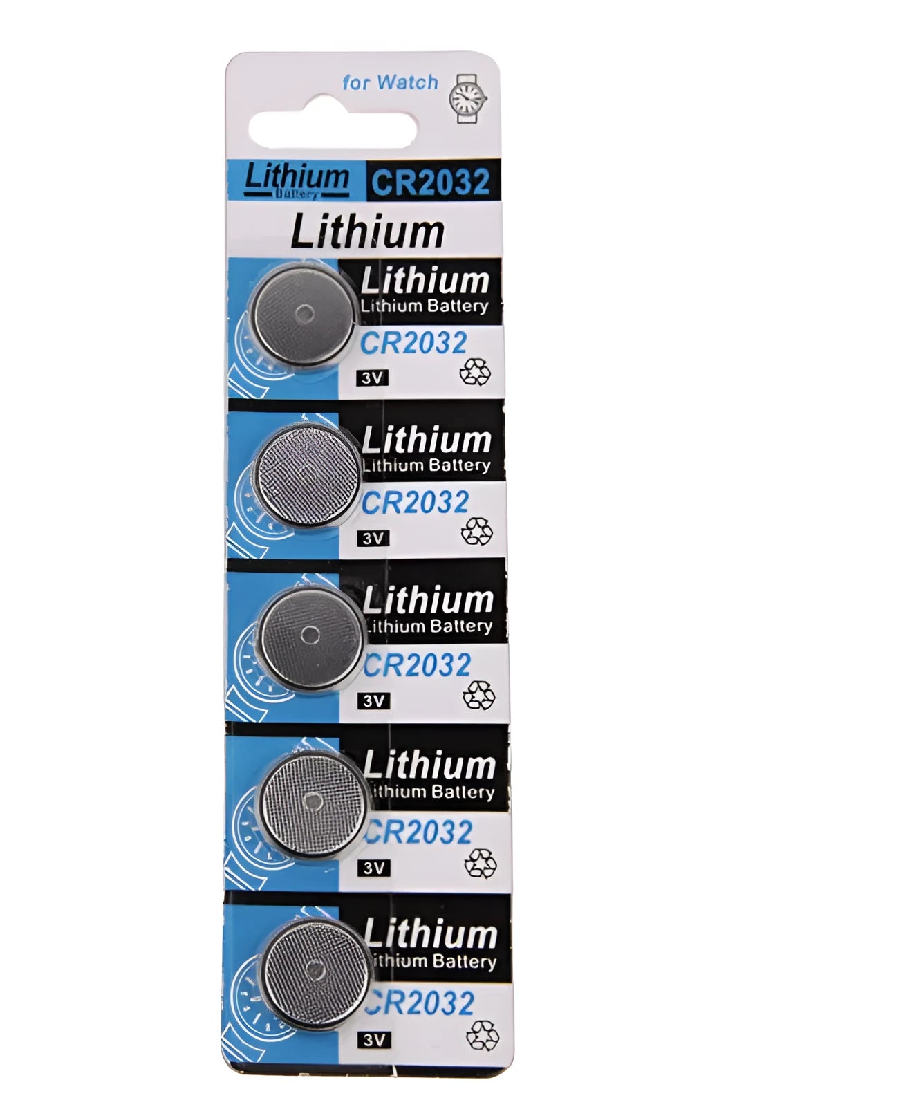 CR2032 3V lithium button battery showing front and side views with scale