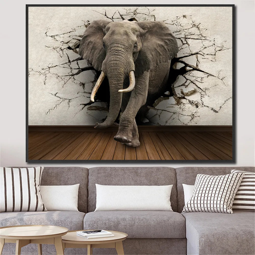 Frameless grey elephant canvas painting for living room wall decor