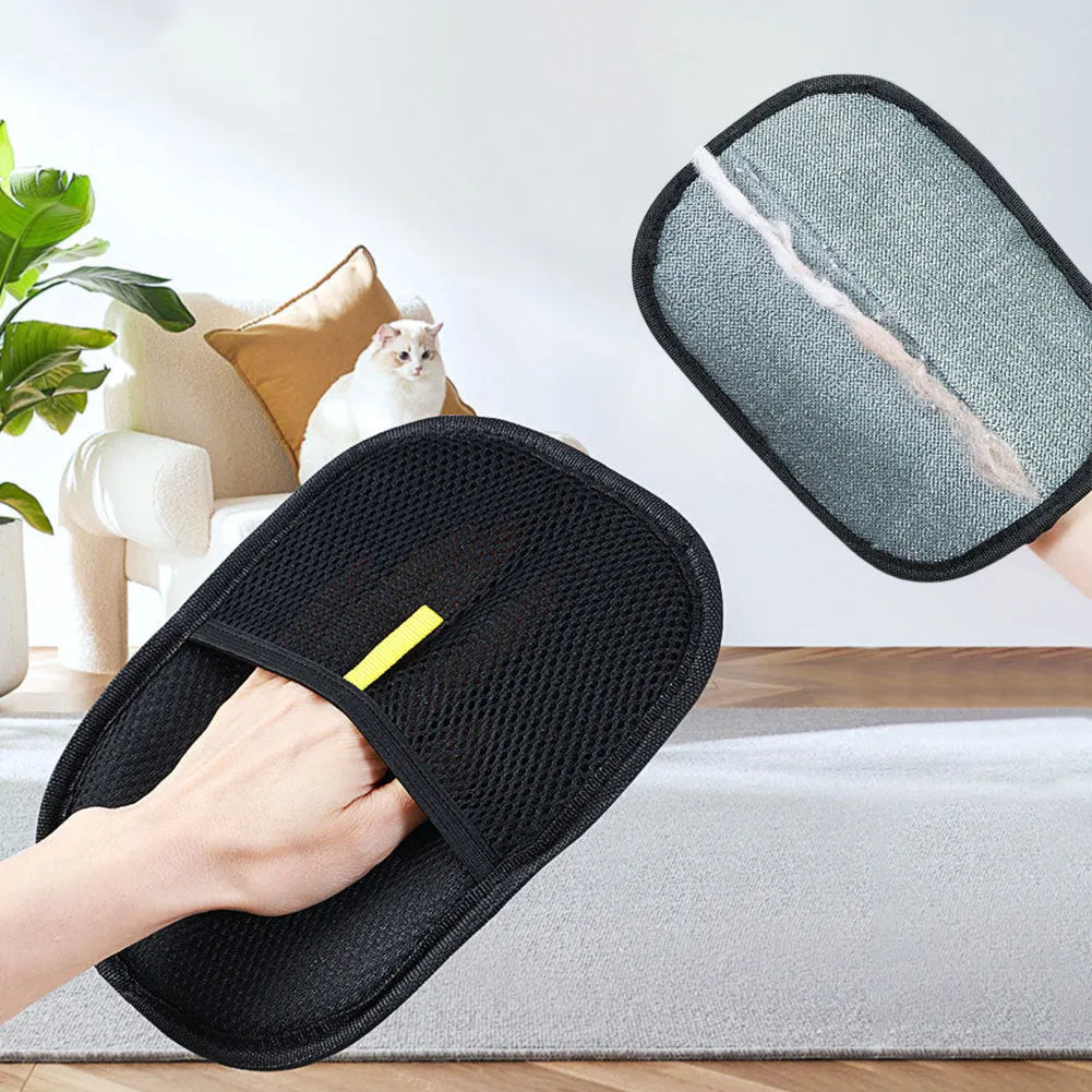 Black pet hair removal glove with silicone bristles for deshedding dogs and cats
