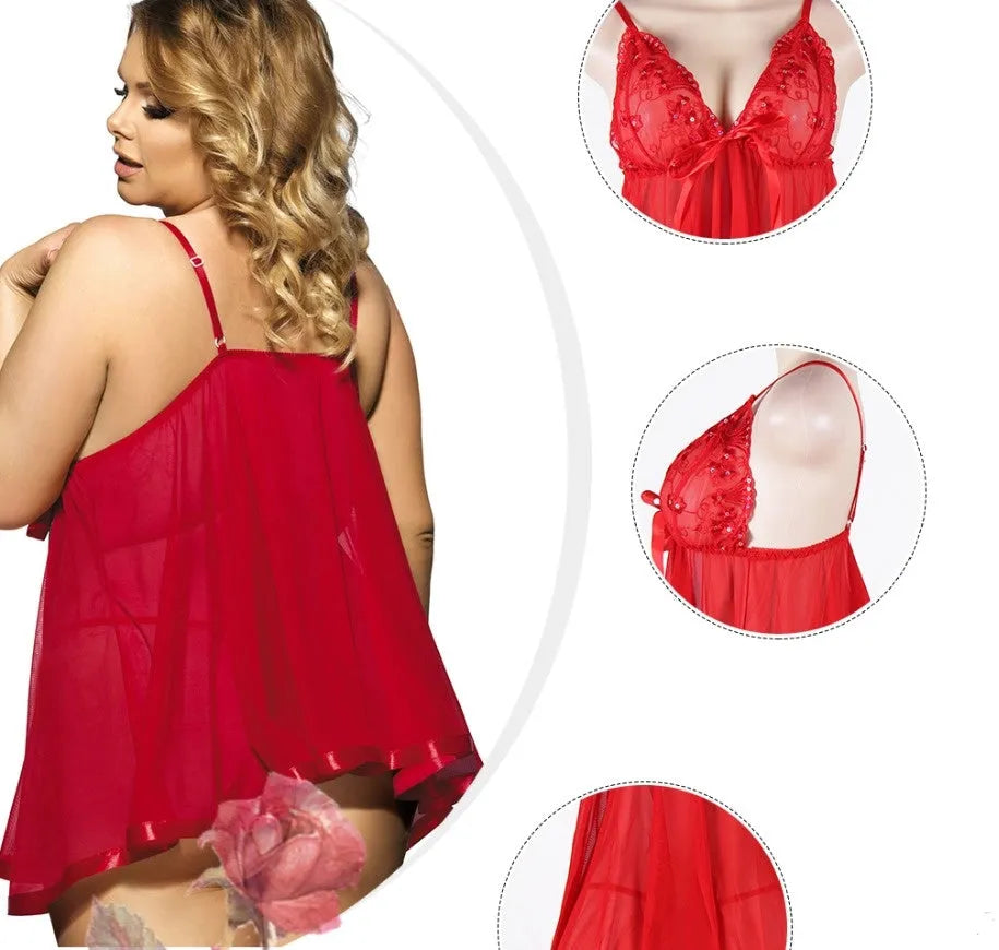Plus size women's lingerie sleepdress with lace detailing in purple colour