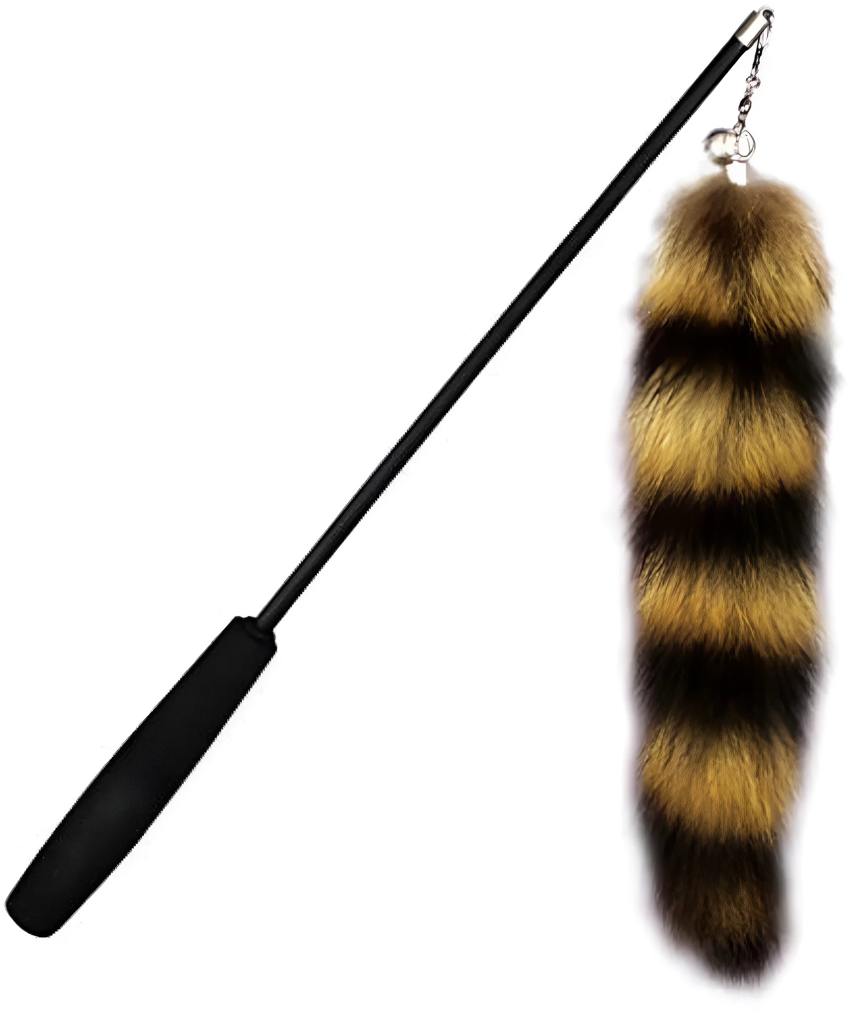 Black cat toy wand with elastic string for interactive play, 42 cm long.