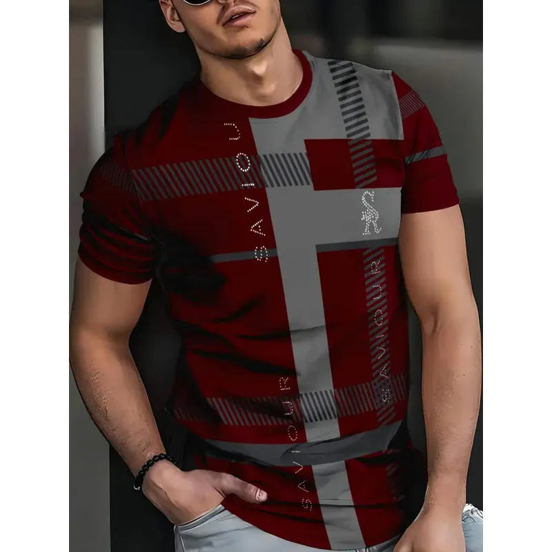 Men's loose fit short-sleeved t-shirt with digital 3D striped printing in casual style