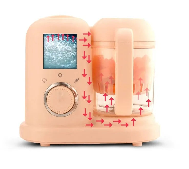 Green baby food processor with steamer and blender functions and a 10-litre capacity.