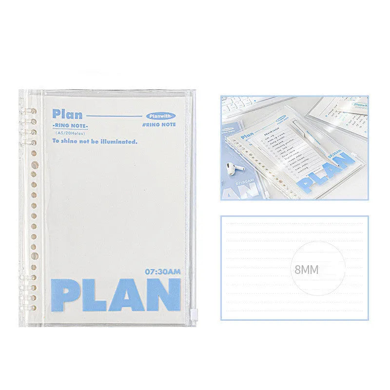 A5 PVC loose spiral notebook can store in blue or white colour with 148x210mm dimensions