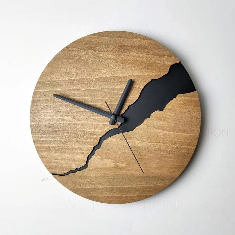 Simple wooden wall clock with minimalist dial in modern design for home décor