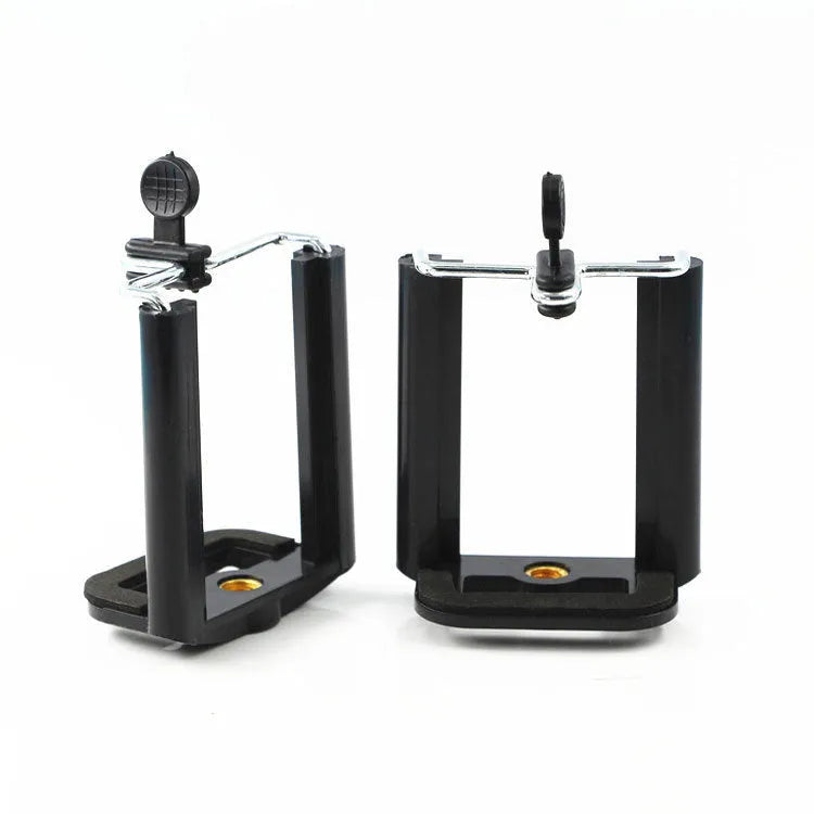Black plastic U clip mobile phone holder bracket for mounting to camera arms.