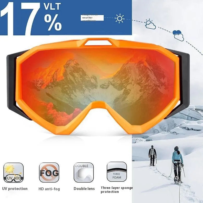 Motorcycle goggles with double-layer anti-fog lenses in black frame with grey lens option