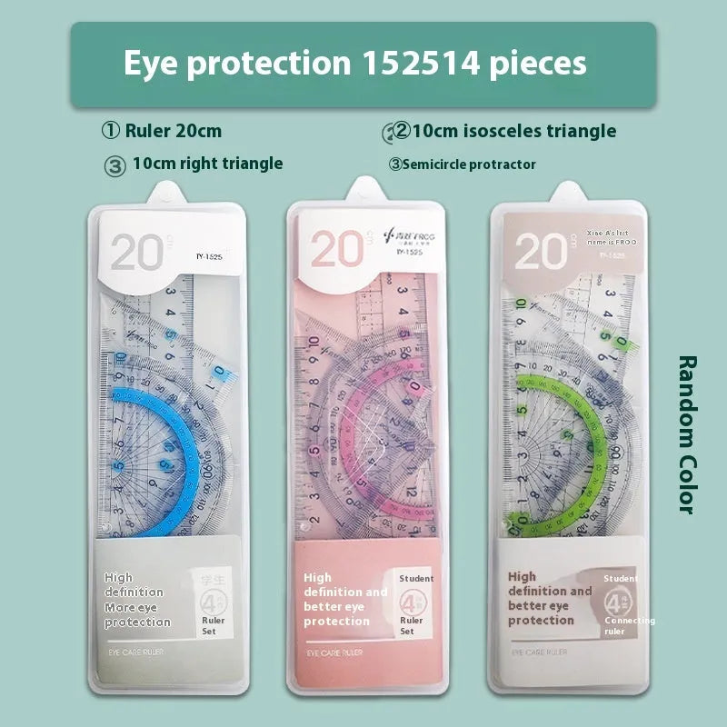 Transparent acrylic drawing ruler sets with square ruler and protractor for geometry and technical drafting