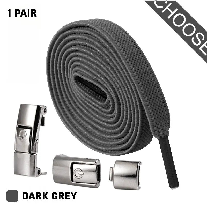 Press lock elastic shoelaces with 8mm widened flat design in various colours