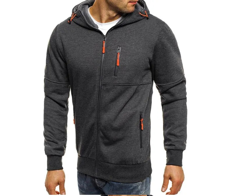 Men's hooded camouflage jacquard cotton blend jacket zip front long sleeve loose fit casual wear