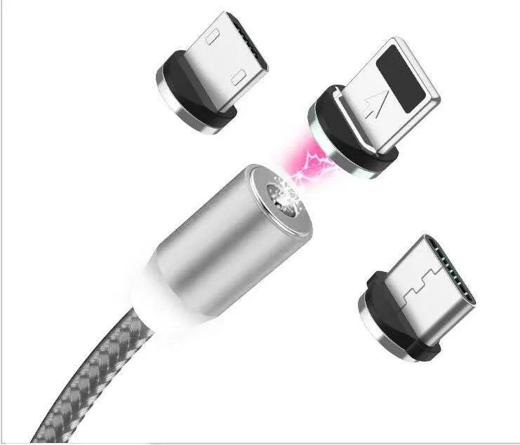 YBD magnetic LED charging cable with cotton braiding and aluminium connector for Apple iPhone