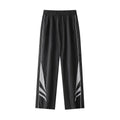 Men's straight-leg casual trousers in grey colour with elastic waistband and button fly