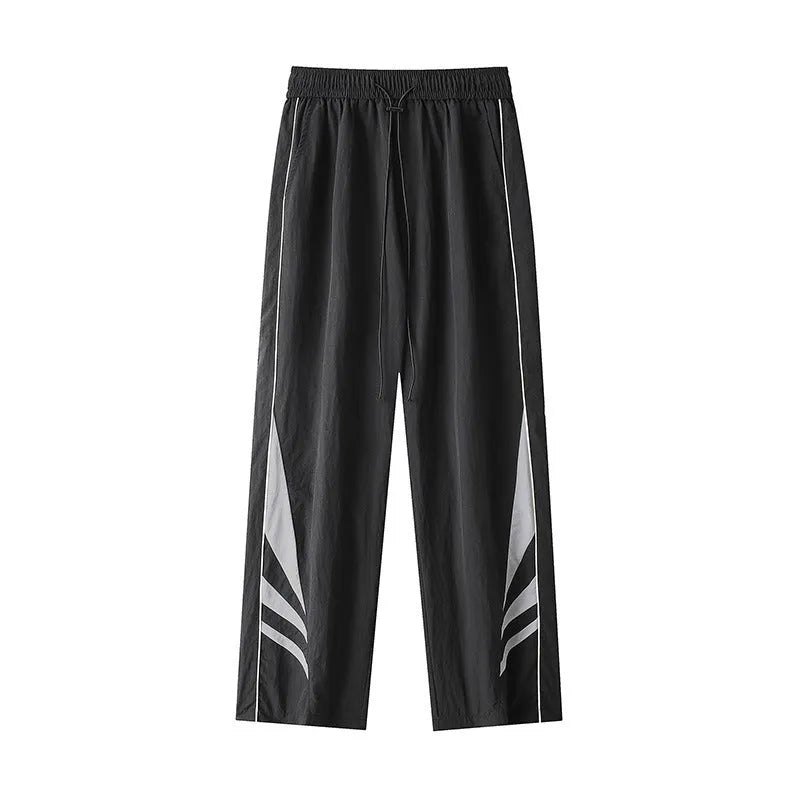 Men's straight-leg casual trousers in grey colour with elastic waistband and button fly