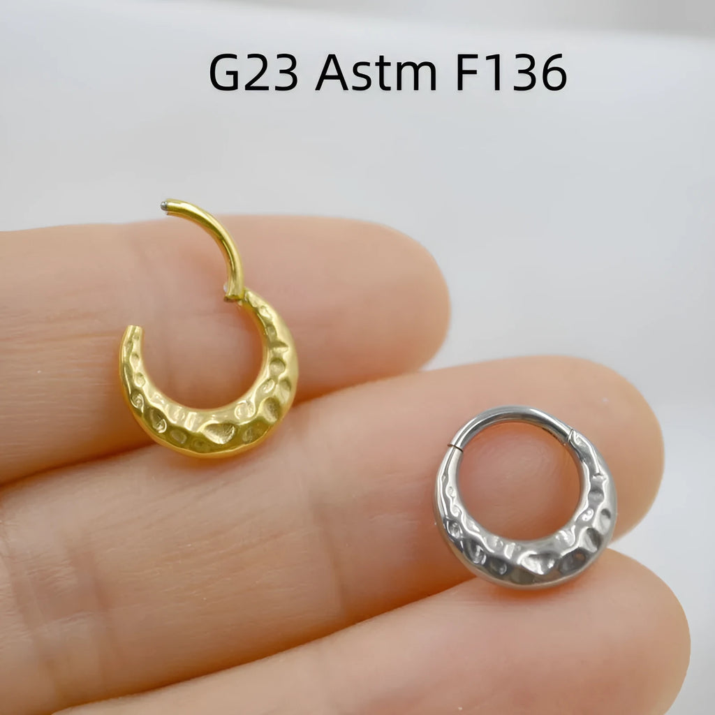 Titanium alloy concave-convex nose ring in gold or silver colour with ASTM F136 purity and 1.2mm diameter