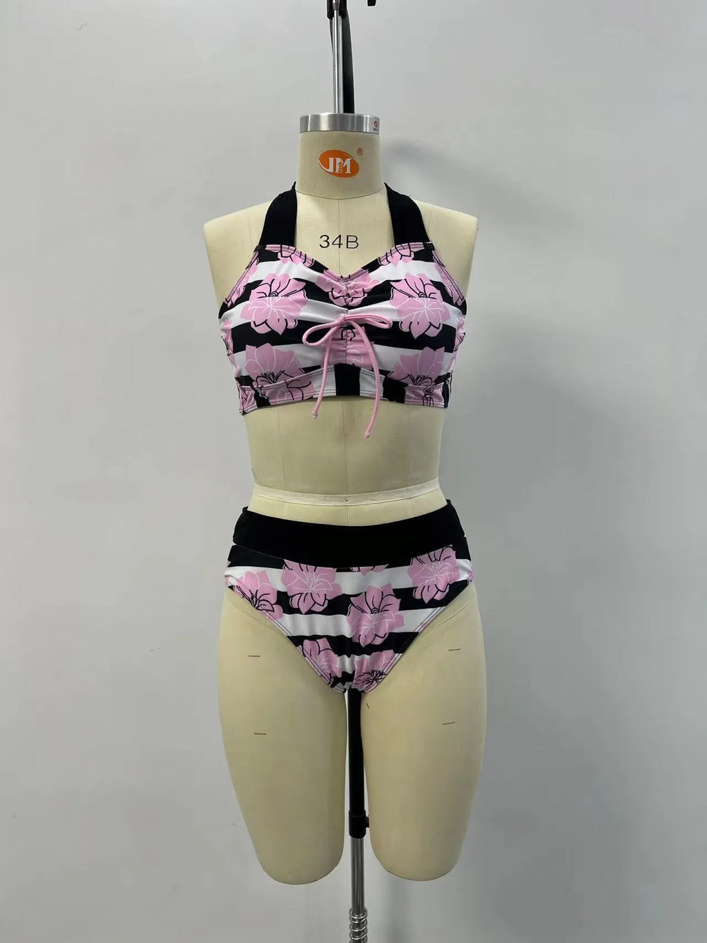 Black women's split bikini with belly coverage for swimming