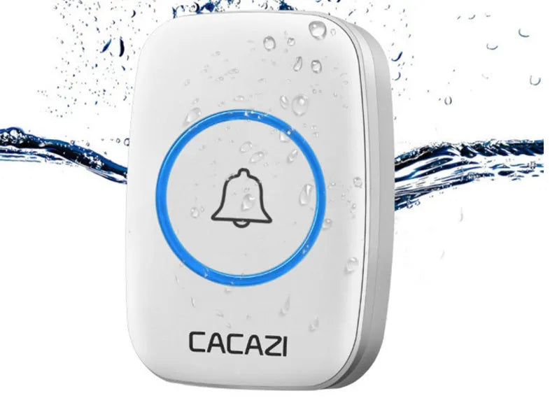 Wireless doorbell kit with plug-in receiver and battery transmitter showing colour options