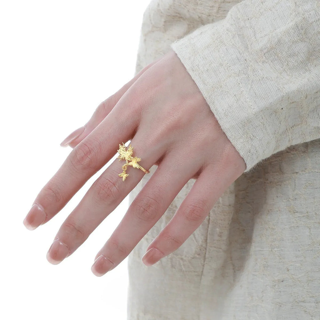Adjustable silver butterfly ring with gold plating option for women