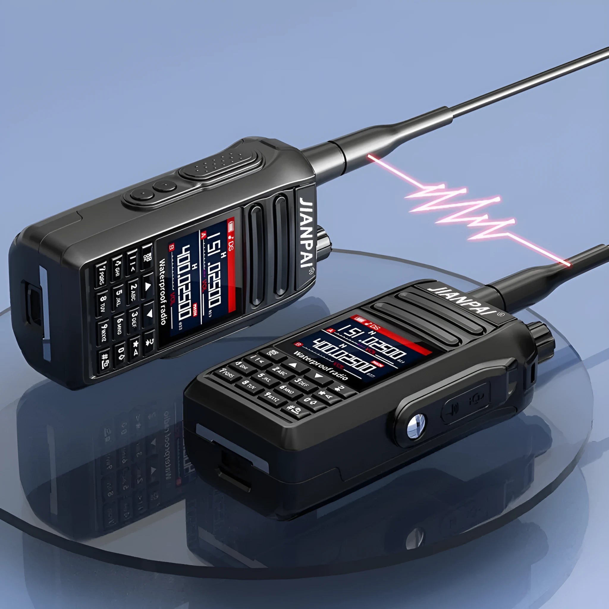 Black aviation radio headset with full band capability, waterproof and dustproof construction