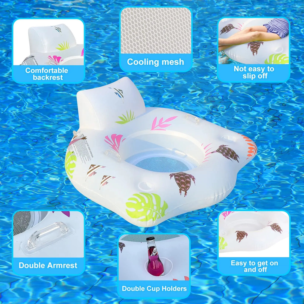 White luminous U-shaped inflatable seat float on water measuring 120x120cm
