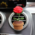 Wool felt car air vent clip with potted plant design measuring 4cm by 8cm
