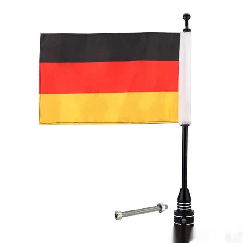 Black and silver electroplated motorcycle flagpole mount for side box or luggage rack attachment