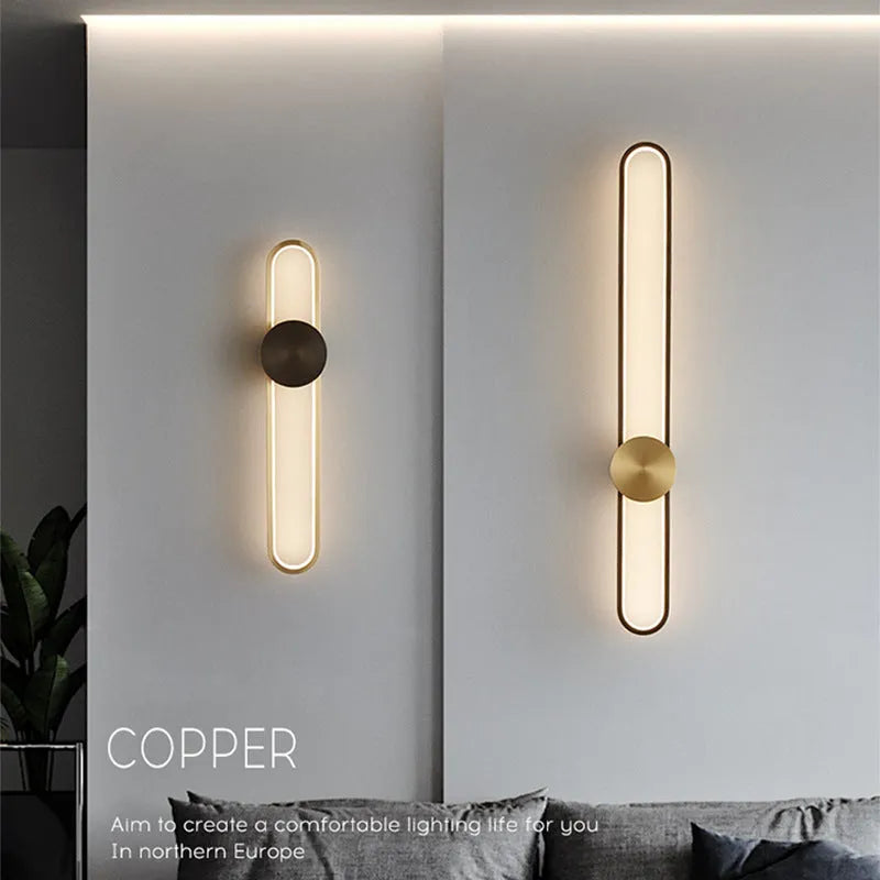 Round modern minimalist wall lamp with iron shade and warm LED light