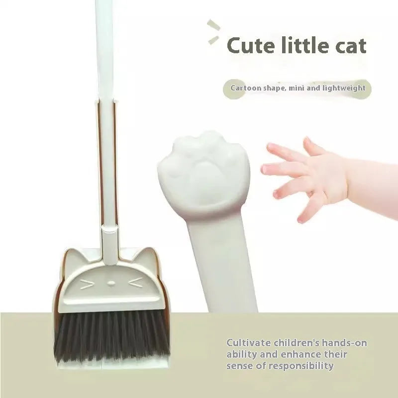 Broom and dustpan cleaning set with rotating brush holder in purple, green, or beige