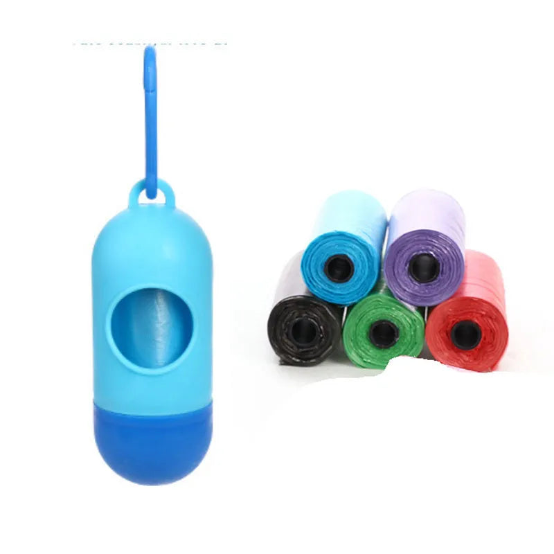 Pet waste bags in six colours showing black, blue, green, light blue, pink and red options