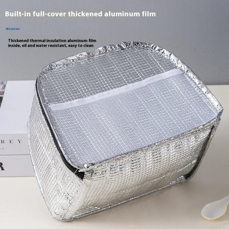 Insulated lunch box bag in textured cloth with large capacity for picnics and meals