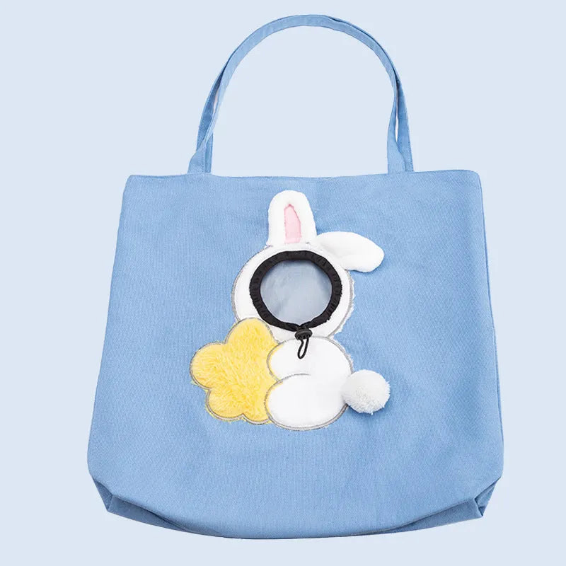 Canvas pet carrier bag with safety zippers and adjustable elastic side opening for dog or cat