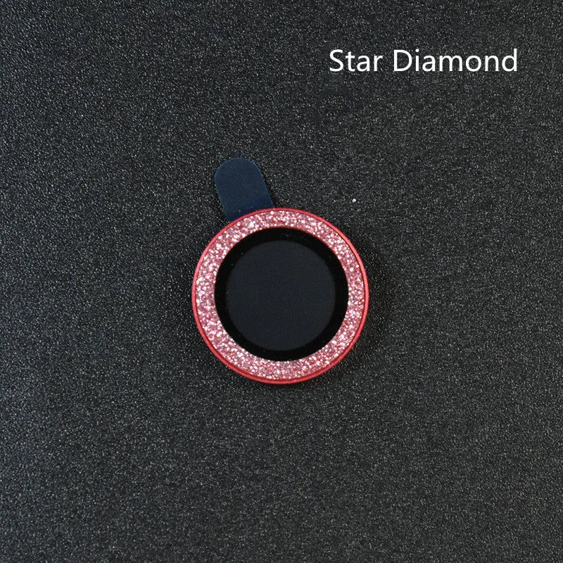 iPhone camera lens protection film with aluminium alloy ring and diamond pattern tempered glass.