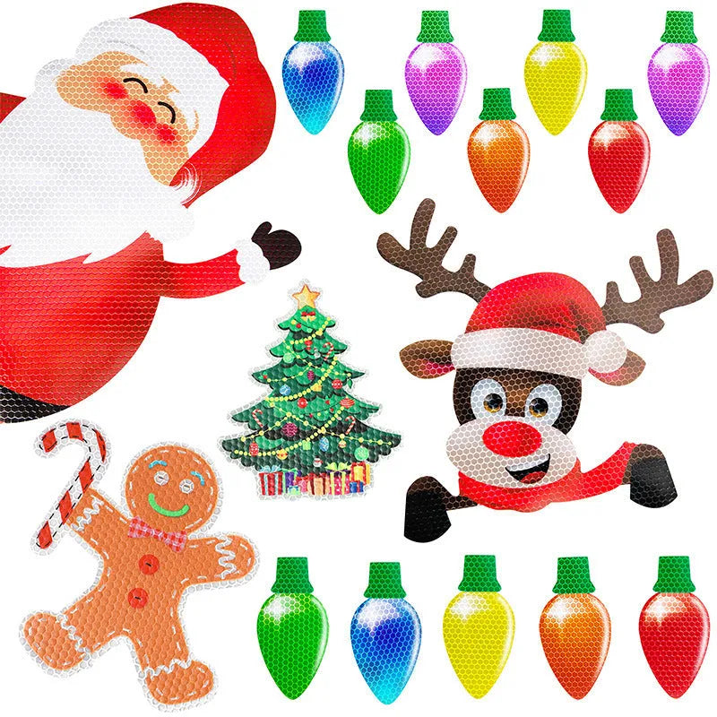 Reflective magnetic Christmas light paste set with bulb and wire shapes for car and refrigerator decoration