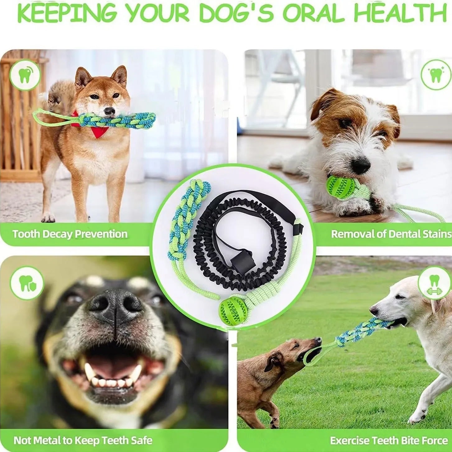 Green corncob design dog tug rope toy made from cotton thread for bite and pull play