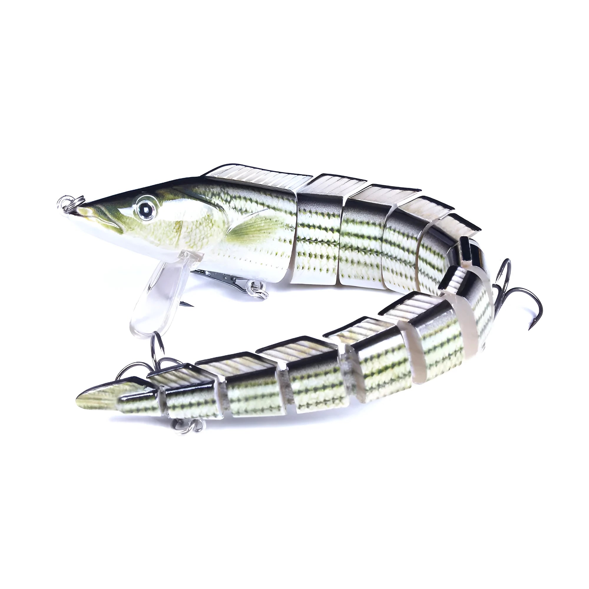 Multi-section soft plastic loach fishing lure measuring 23cm with integrated hook in JM029 colour pattern.