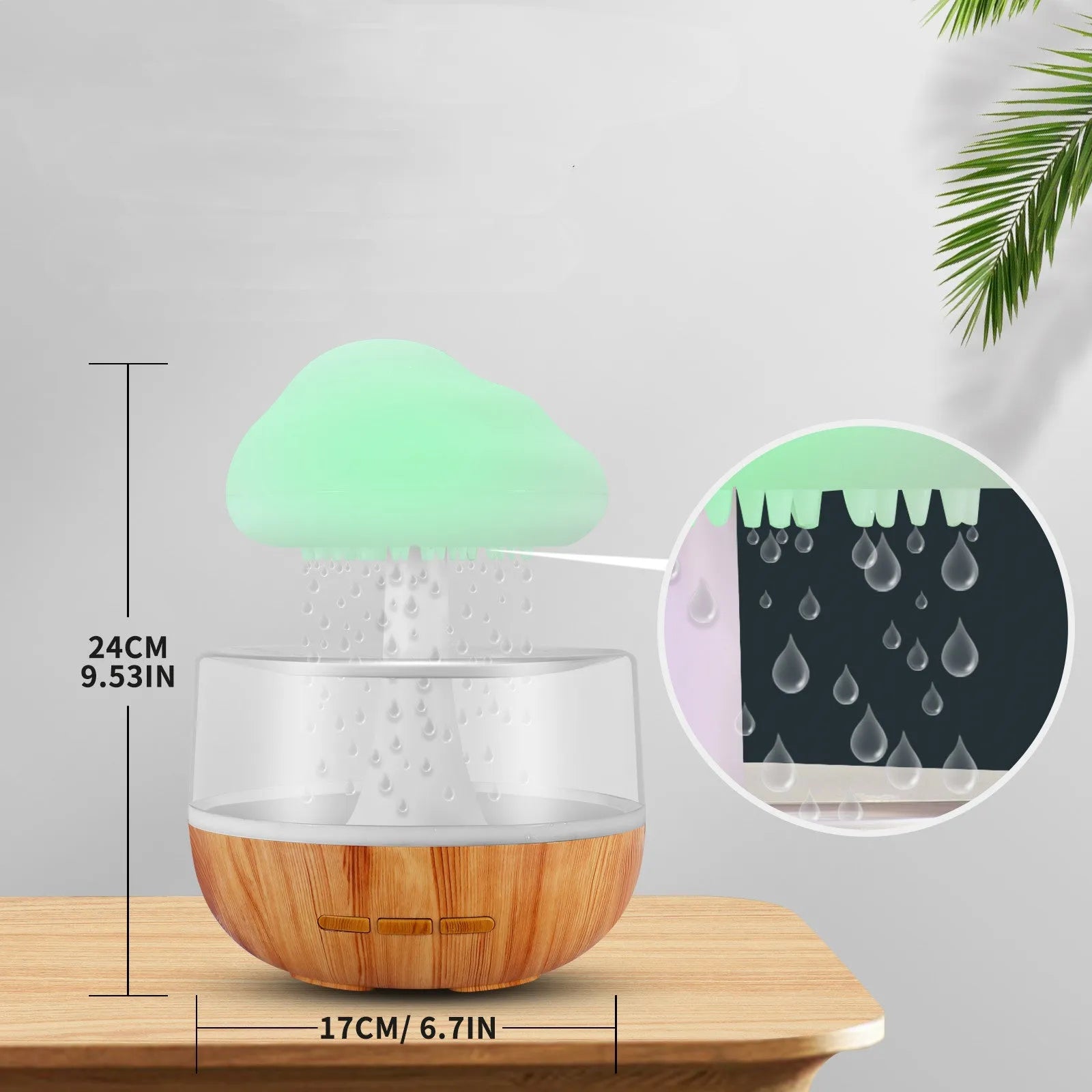 White raining cloud shaped humidifier with colour changing lights and water drop aromatherapy function