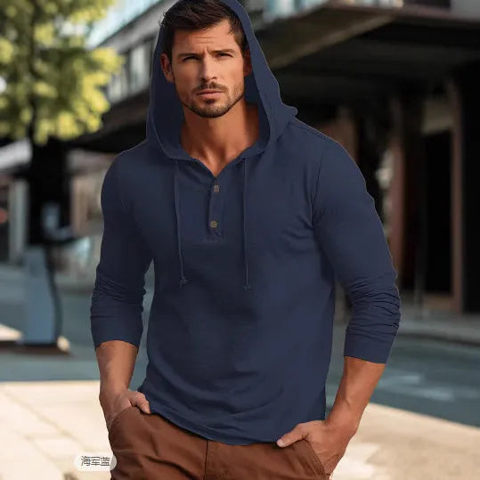 Cotton pullover hoodie in dark blue colour with European and American sizing